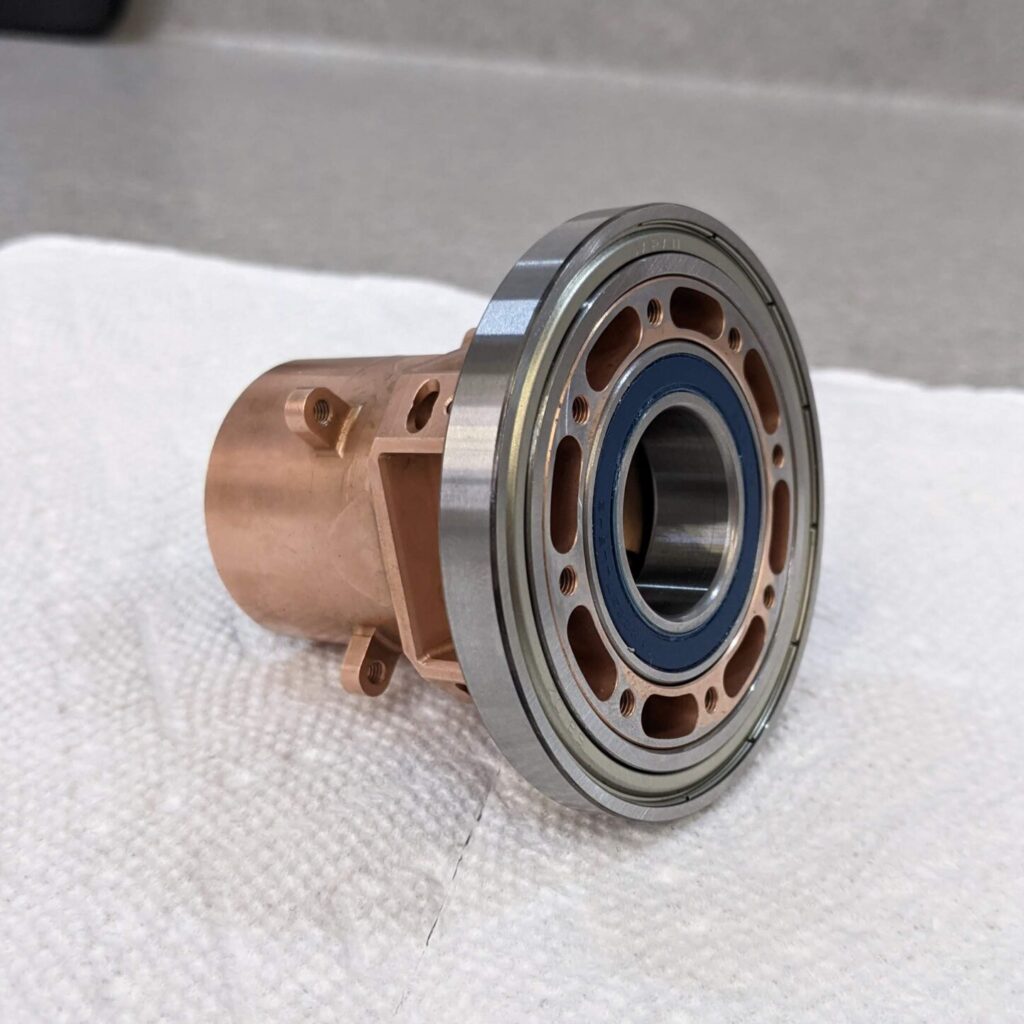 Bearing and hub assembly trial fit. Locally carburized hub via copper coating and masking. 
